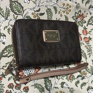 Michael Kors Dark Brown Wristlet with Gold Accents